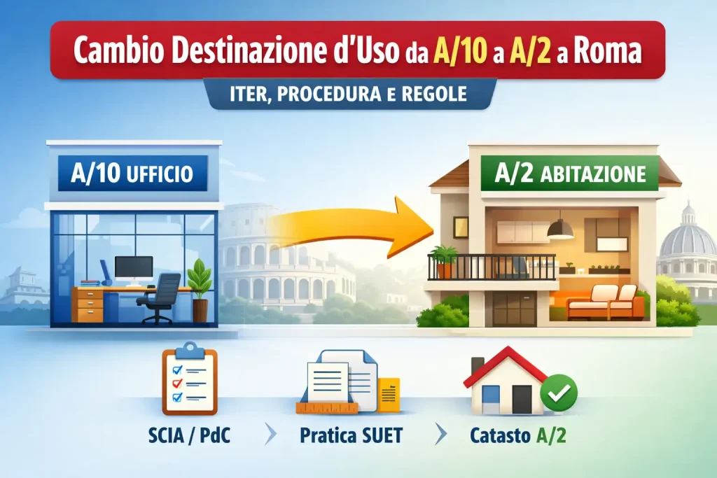Cambio destinazione d’uso A/10 in A/2 a Roma